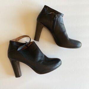 Michael Jolie black leather heel booties ankle strap 37.5